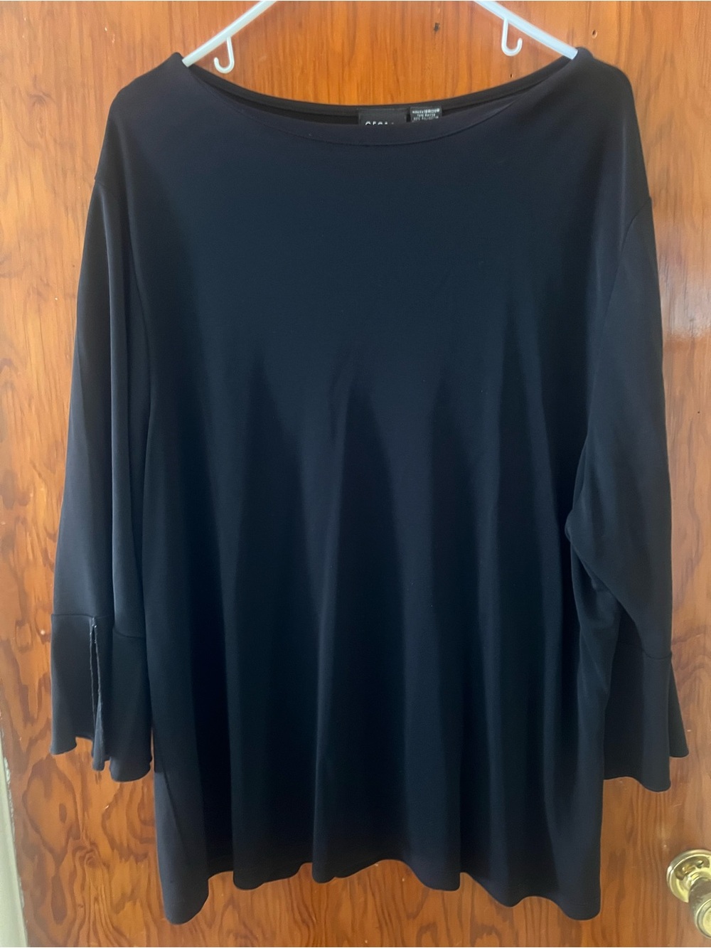 George Black Boatneck Long-Sleeve Top with Subtle Bell Sleeves